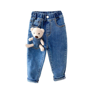 Pocket Teddy Bear Denim Jogger Pants