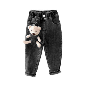 Pocket Teddy Bear Denim Jogger Pants