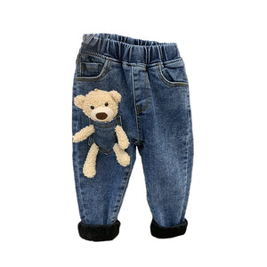 Pocket Teddy Bear Denim Jogger Pants