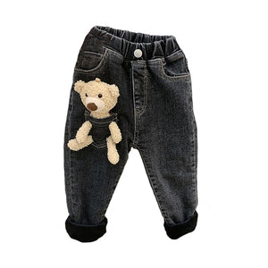 Pocket Teddy Bear Denim Jogger Pants